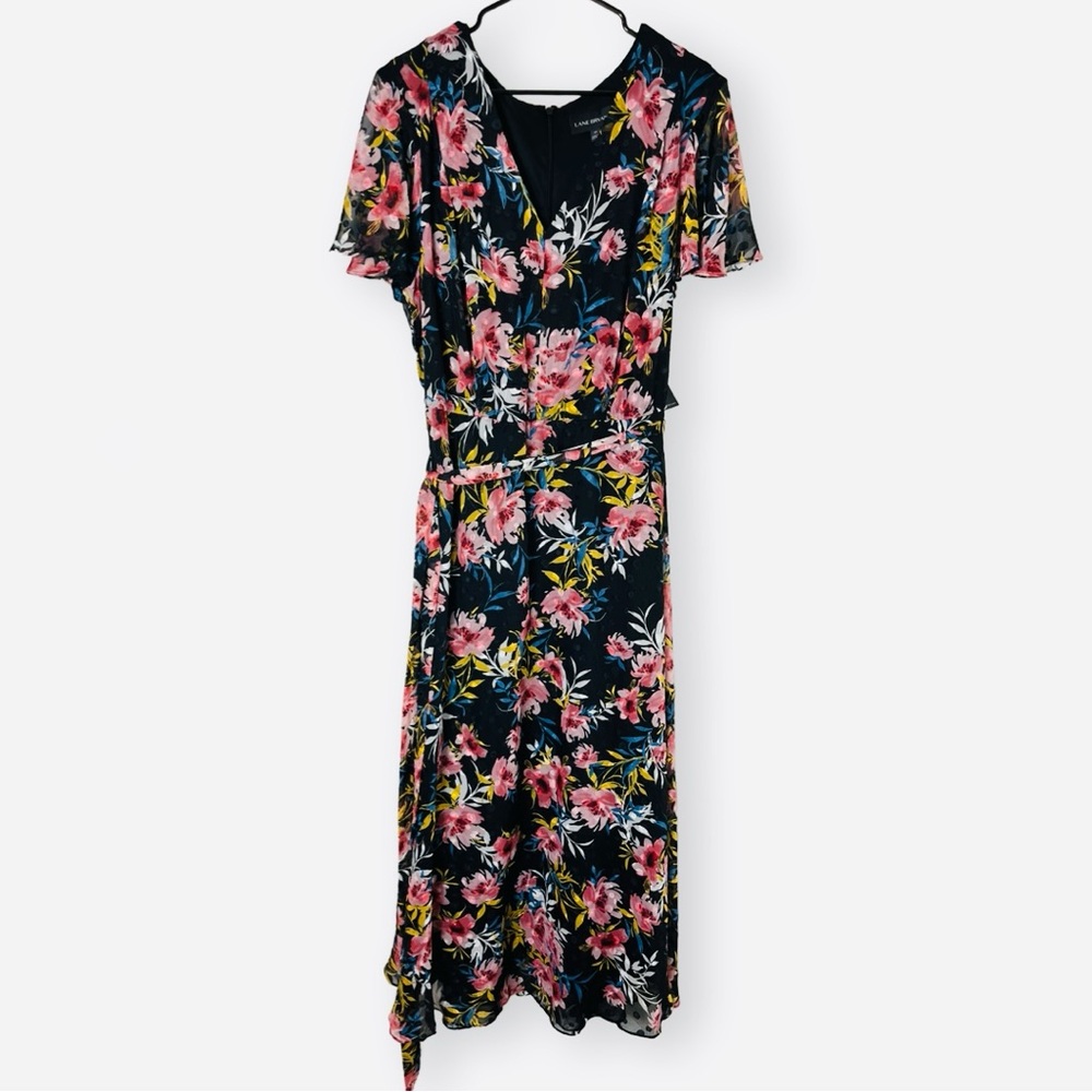 Lane Bryant Women’s Floral Full Length Floral Black V Neck Maxi Dress